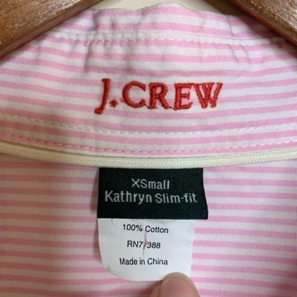 J. Crew Blouse Kathryn Slim-Fit Pinstripe Button Down Shirt Pink White XSmall - Picture 8 of 9